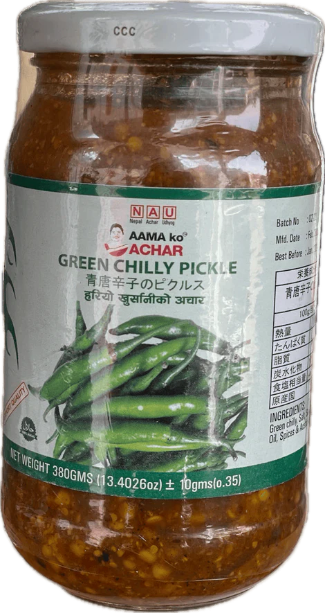 AAMA KO GREEN CHILLY PICKLE 380G